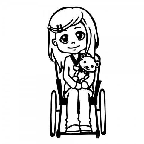 Dessin fillette avec nounours en fauteuil roulant